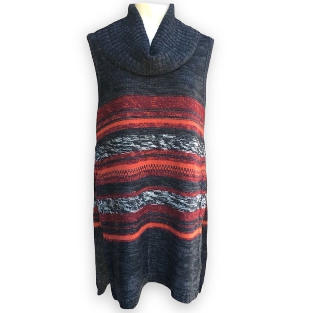 new directions Charcoal Sweater Tunic with Red and Orange Stripes - Picture 1 of 9